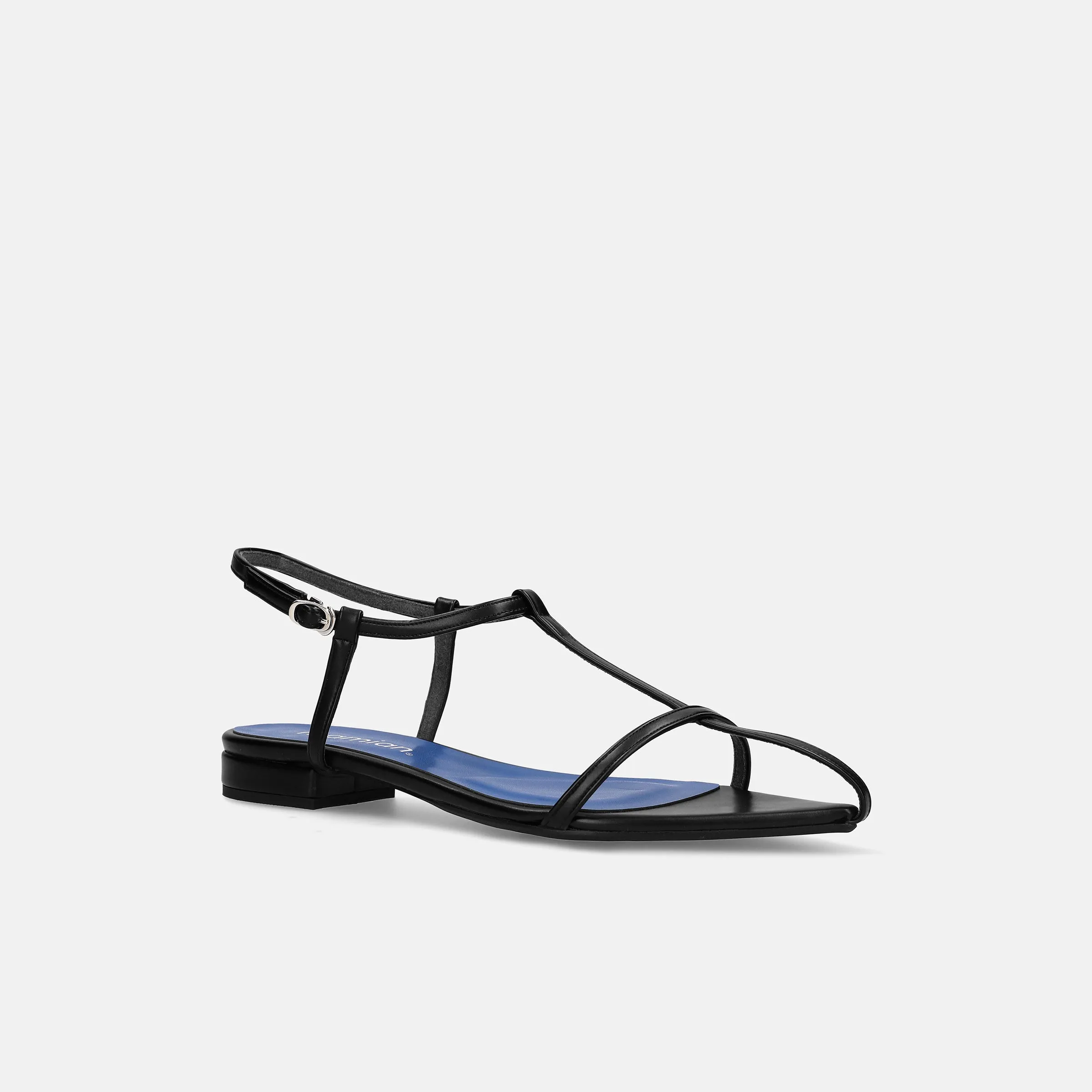 15% OFF: 2024SS: T-strap pointed flat sandals (m17001) Black