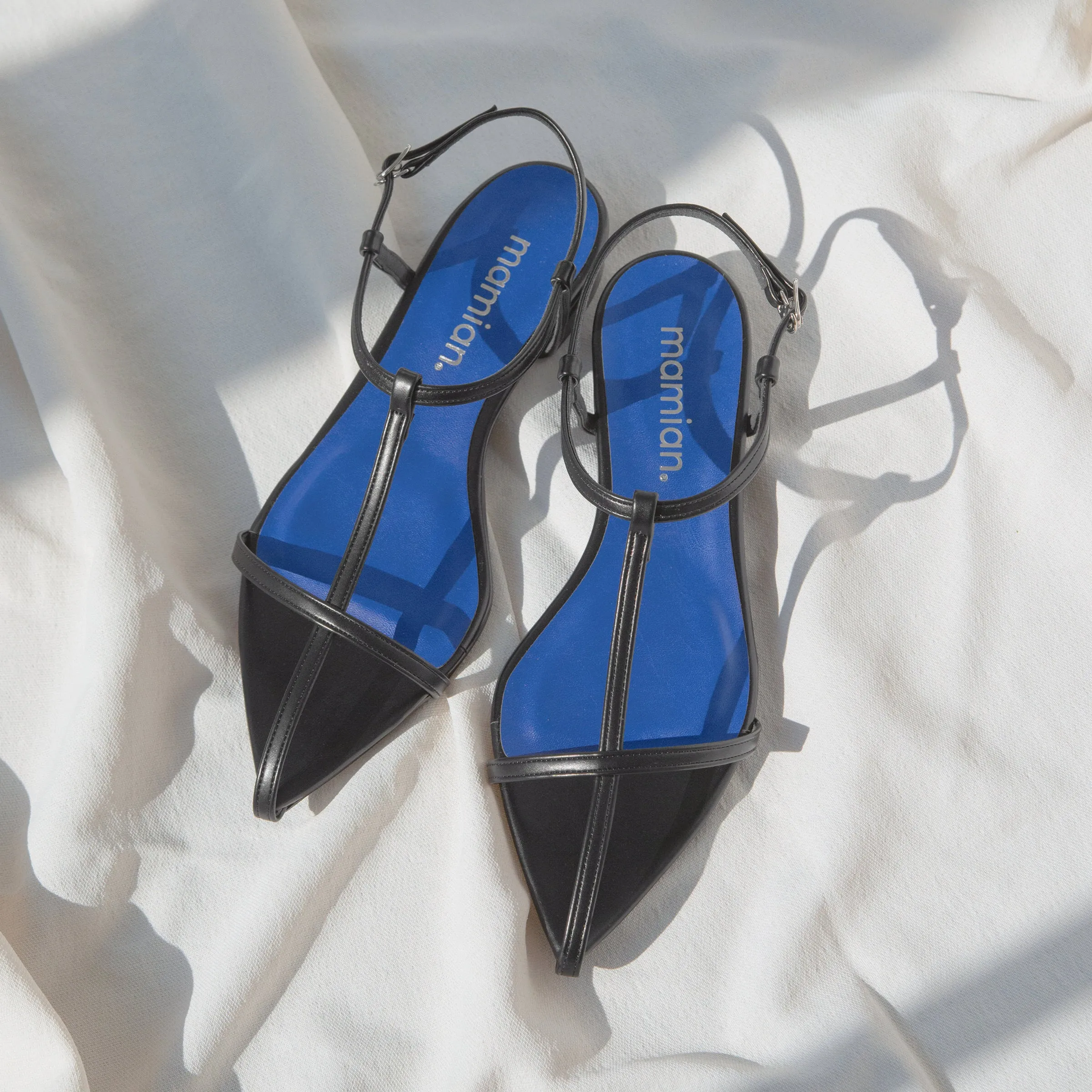 15% OFF: 2024SS: T-strap pointed flat sandals (m17001) Black