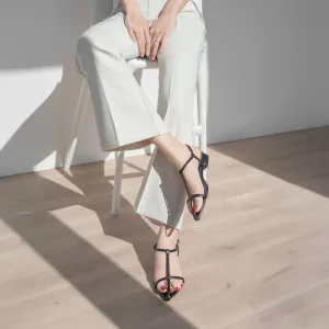 15% OFF: 2024SS: T-strap pointed flat sandals (m17001) Black