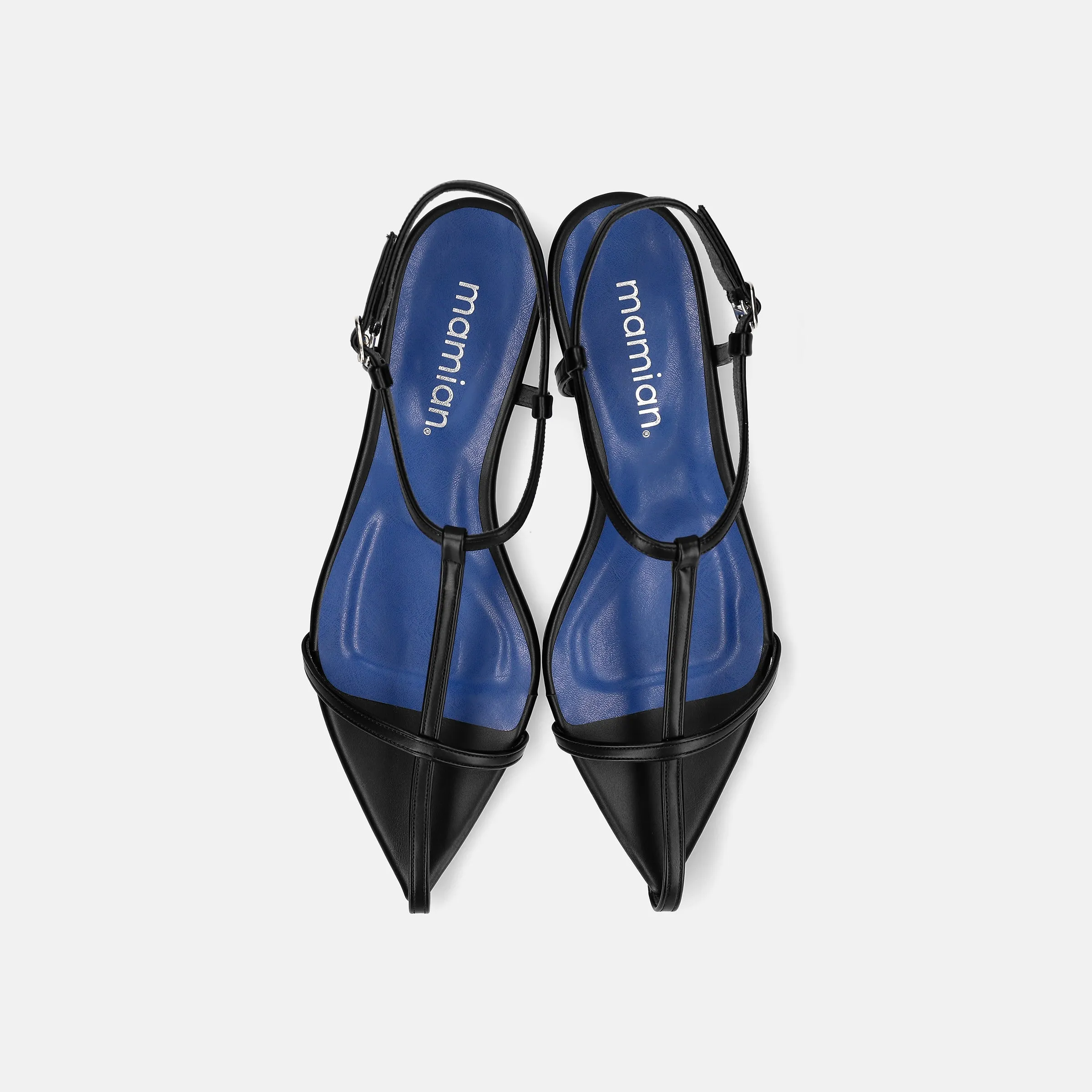 15% OFF: 2024SS: T-strap pointed flat sandals (m17001) Black