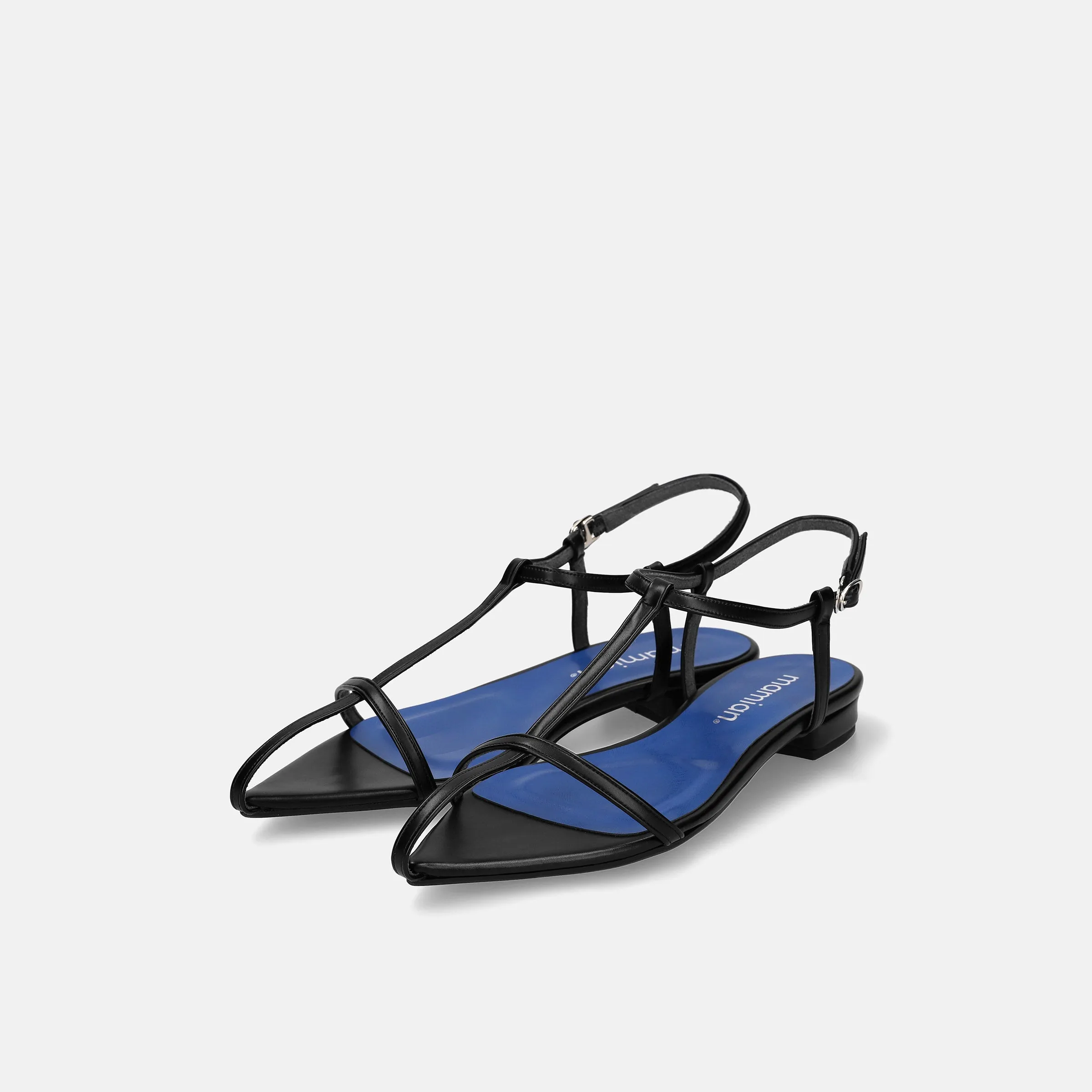 15% OFF: 2024SS: T-strap pointed flat sandals (m17001) Black