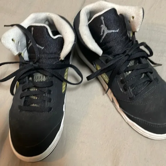 Air Jordans black suede, size 3 in boys. In good condition.