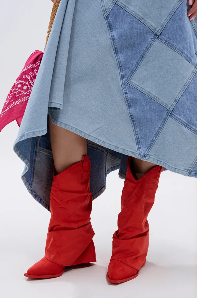 AZALEA WANG HAWKSTON RED RUCHED WESTERN BOOTIE