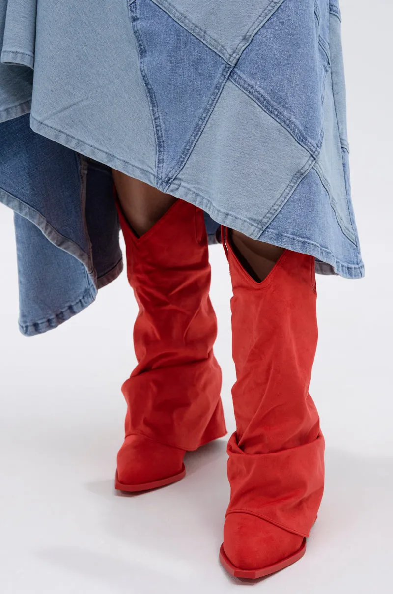 AZALEA WANG HAWKSTON RED RUCHED WESTERN BOOTIE