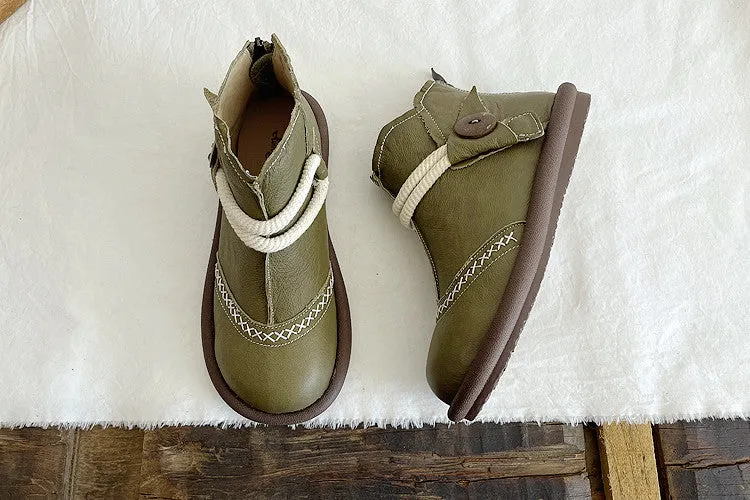 Babakud Women Round Toe Leather Warm Waterproof Short Boots