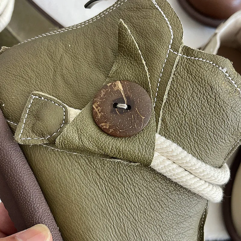 Babakud Women Round Toe Leather Warm Waterproof Short Boots