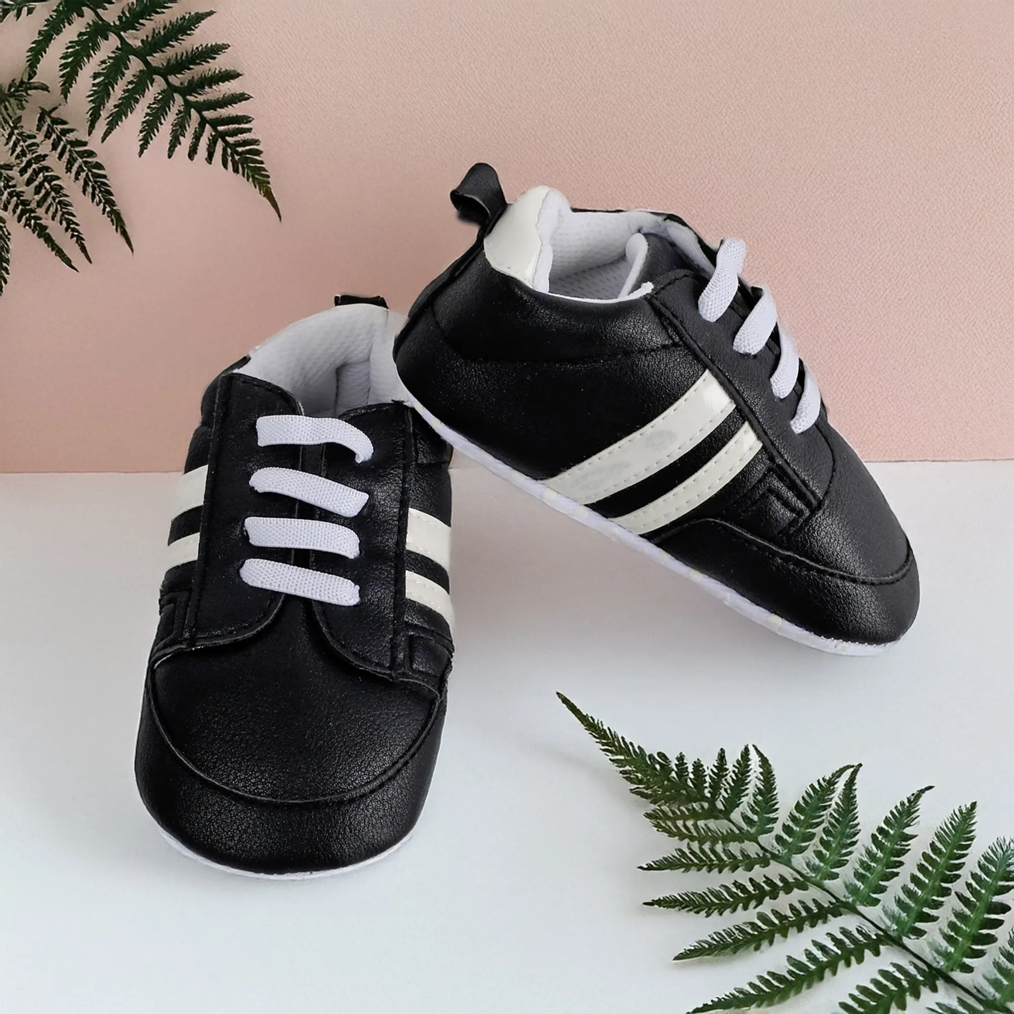 Baby Moo White Stripes On Black Sneakers