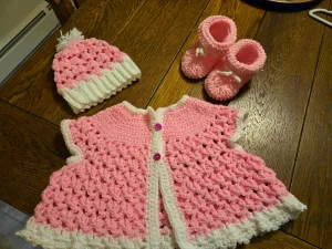 Baby set cardigan sweater hat and booties