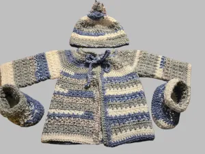 Baby sweater, hat and booties