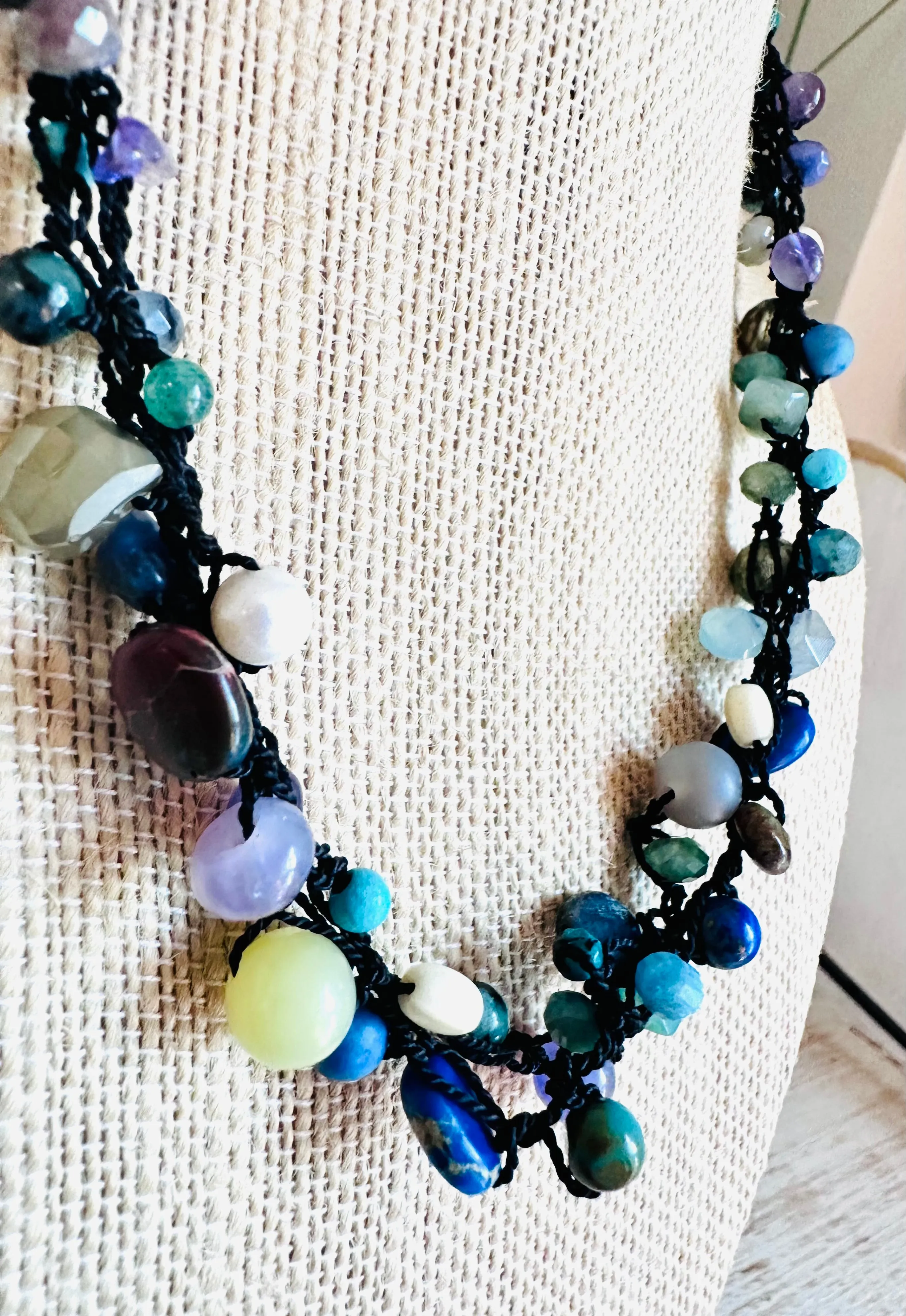 Bohemian Asymmetrical Gemstone Necklace, Boho Necklace