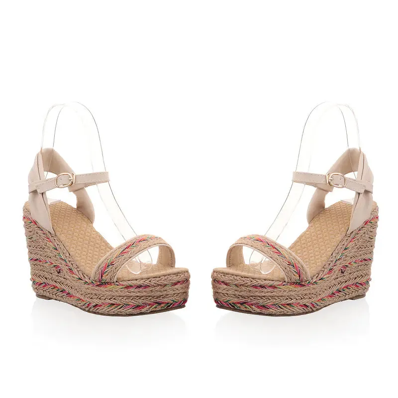 Bohemian Women's Straw Wedge Sandals in Ethnic Style
