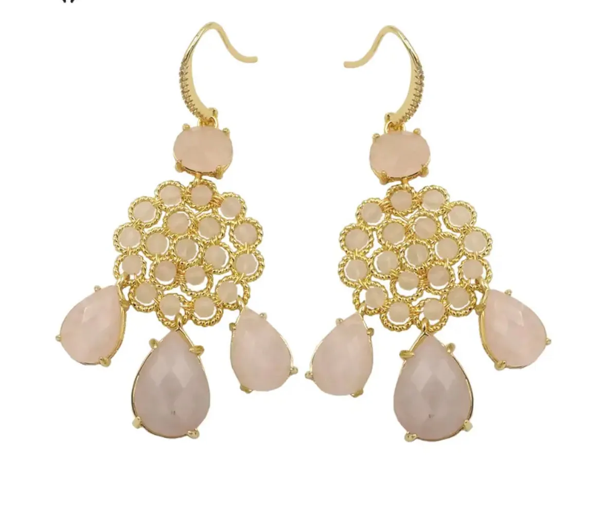 Boho & Mala Pink Tassel Stone Drop Earrings