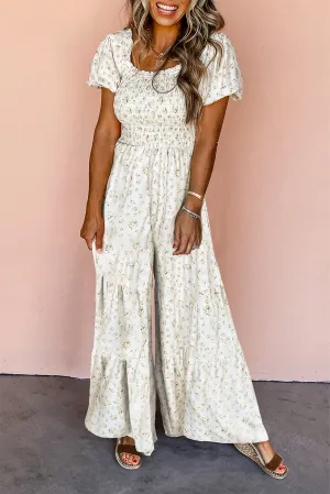 Boho Floral Smocked Wide Leg Romper