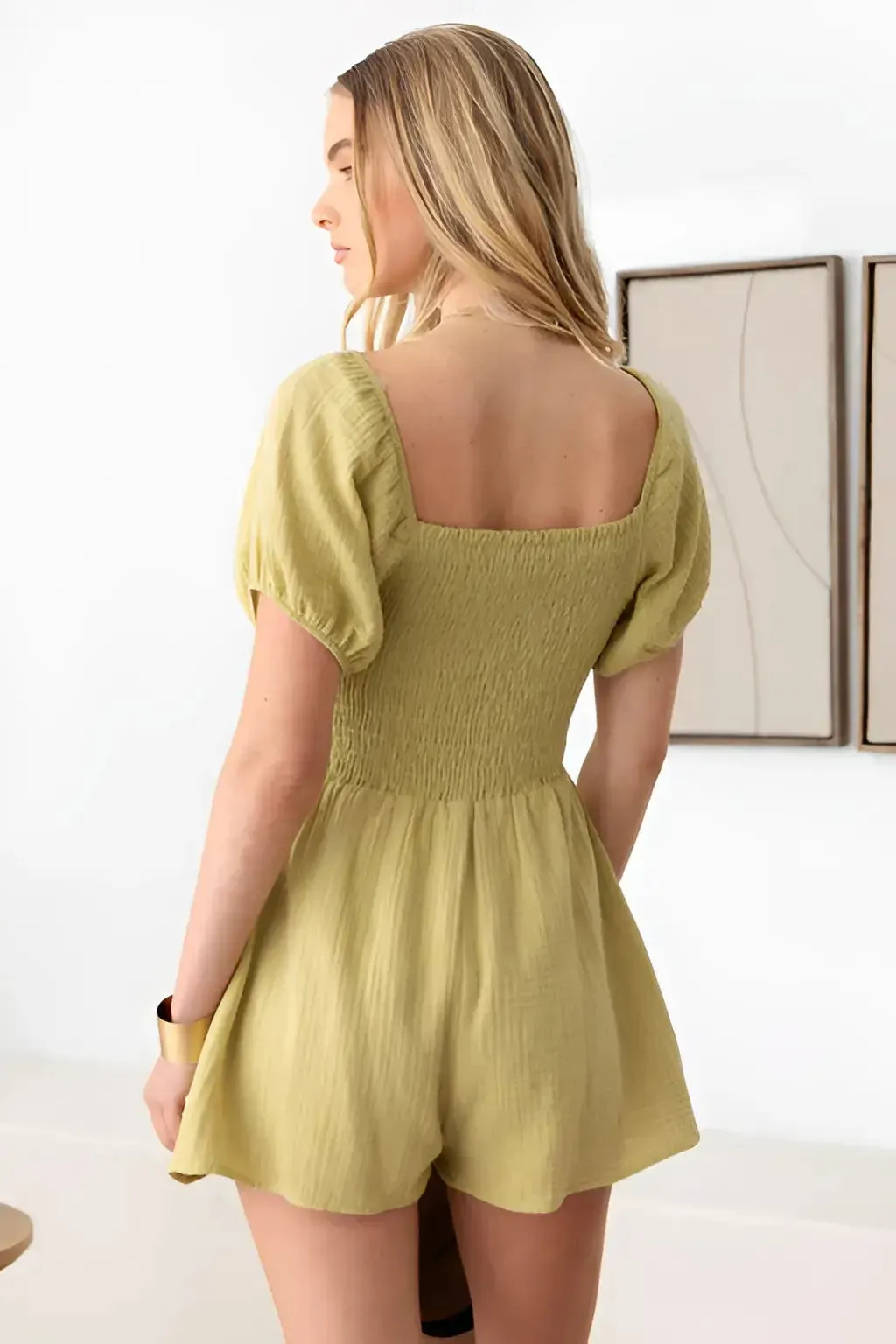 BOHO SHORT SLEEVE SMOCKED WAIST ROMPER