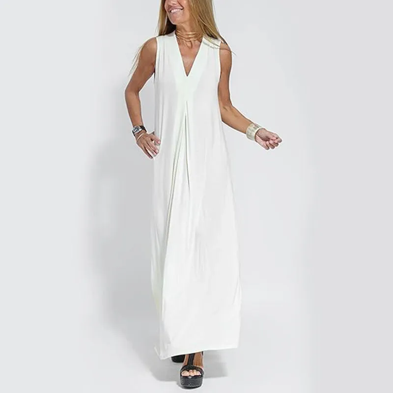 Buy 2 free shipping Sleeveless Deep V-Neck Loose Maxi Dress