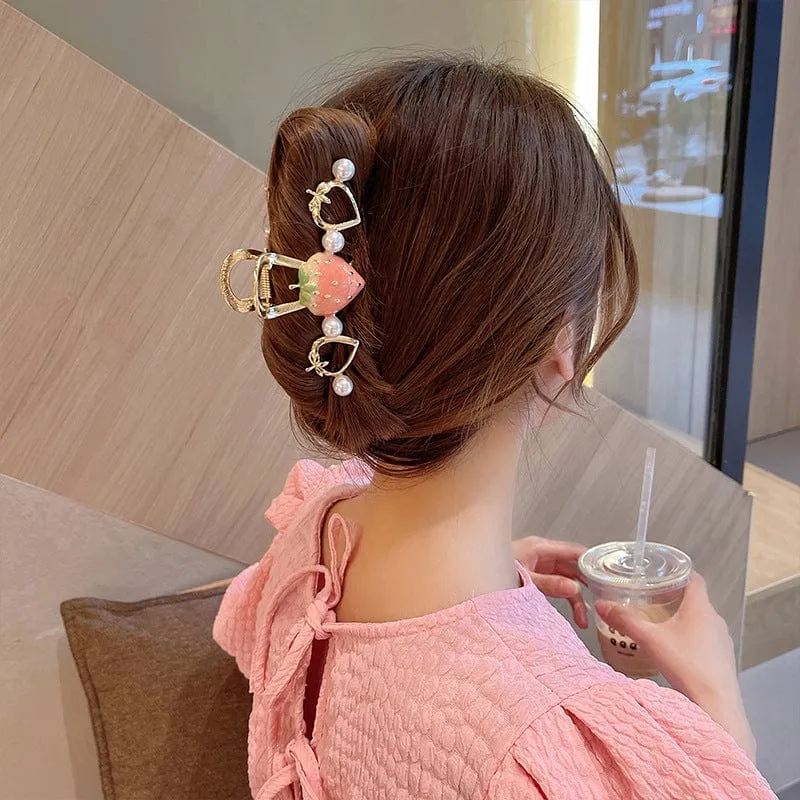 Chic Enamel Strawberry Heart Hair Claw Clip