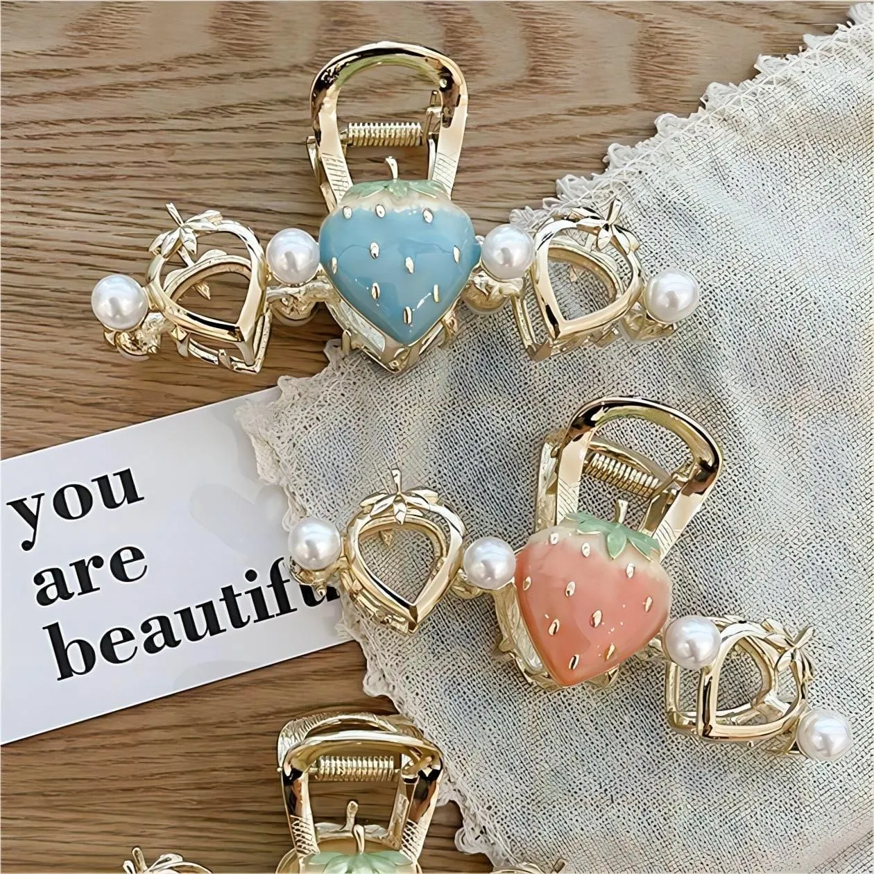 Chic Enamel Strawberry Heart Hair Claw Clip