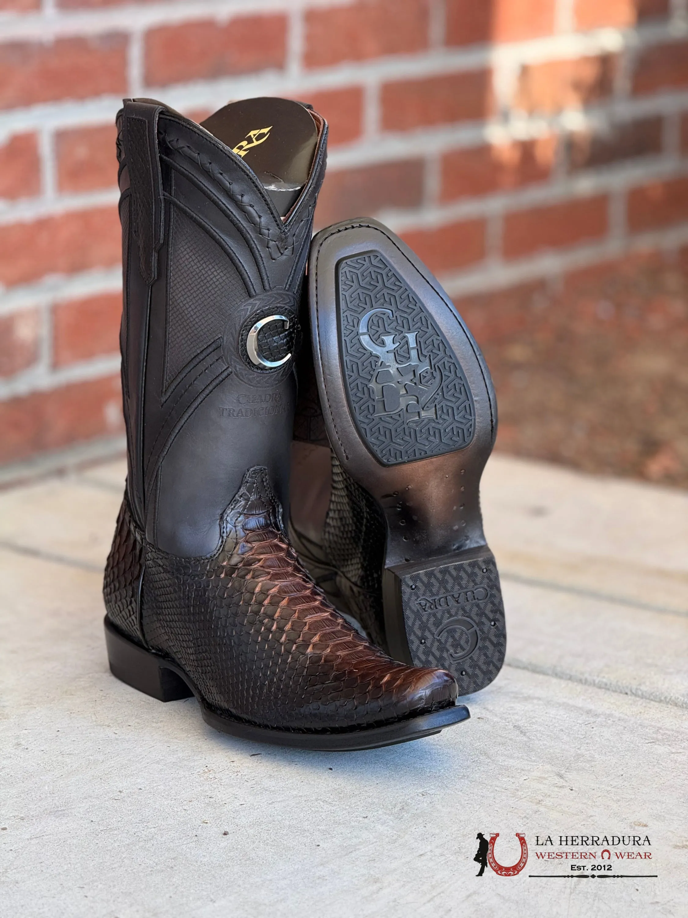 CUADRA BOOTS PYTHON BACK LIBOSA NEGRO/ CHOCOLATE EMBROIDERED & LASER& WOVEN NARROW SQUARE TOE-1J0APH