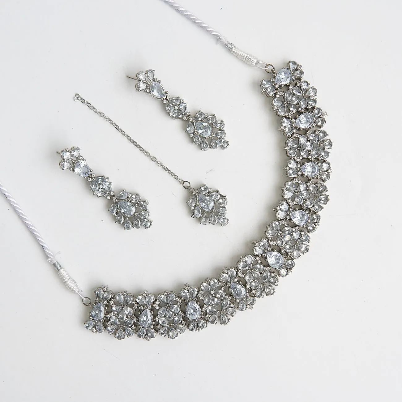 Cubic Zirconia Silver Neckbelt Set