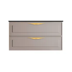 Deville 2 Drawers Bathroom Vanity with Solid Surface Matte Black without Faucet Hole - Wall Mount - 36" Mdf/Matt Warm Grey/Brushed Gold