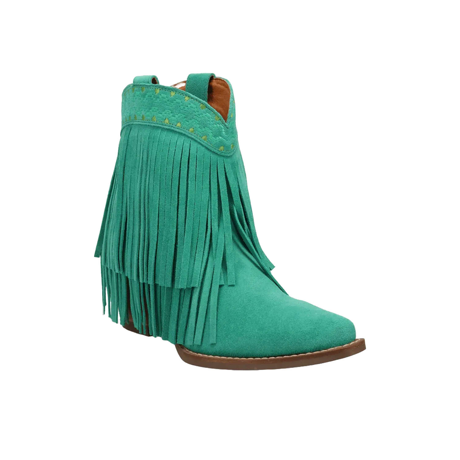 Dingo Ladies Tapadero Suede Fringe Green Booties DI2181 GREEN