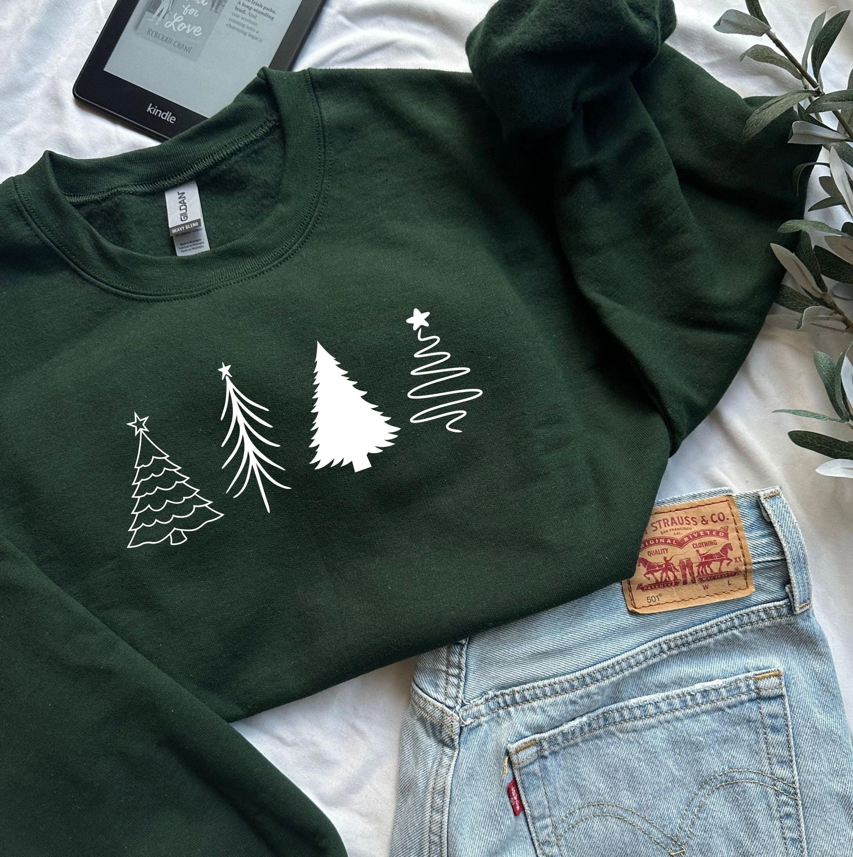 Embossed Four Christmas Tree Sweatshirt