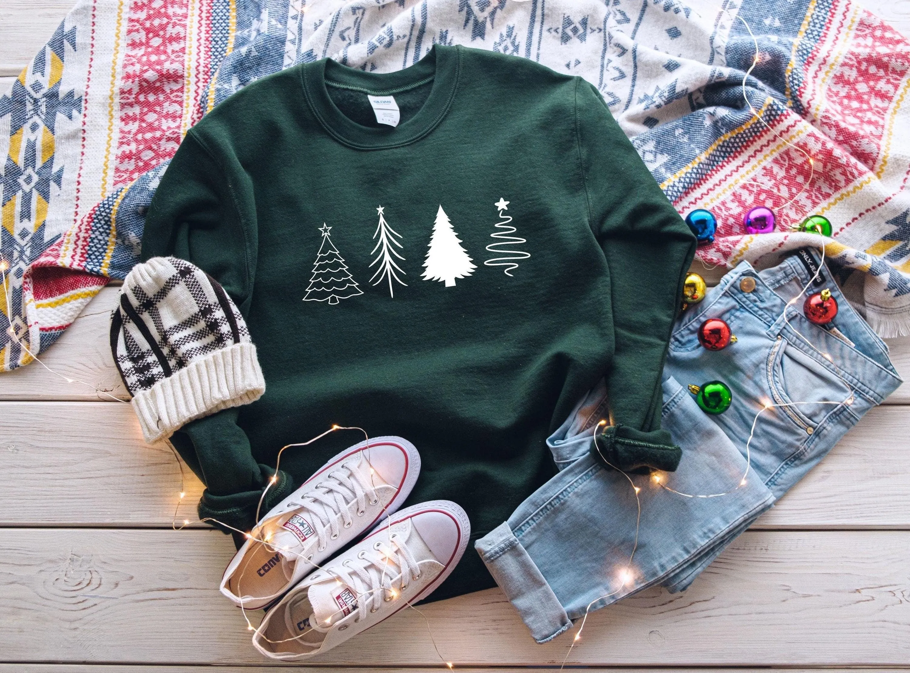 Embossed Four Christmas Tree Sweatshirt
