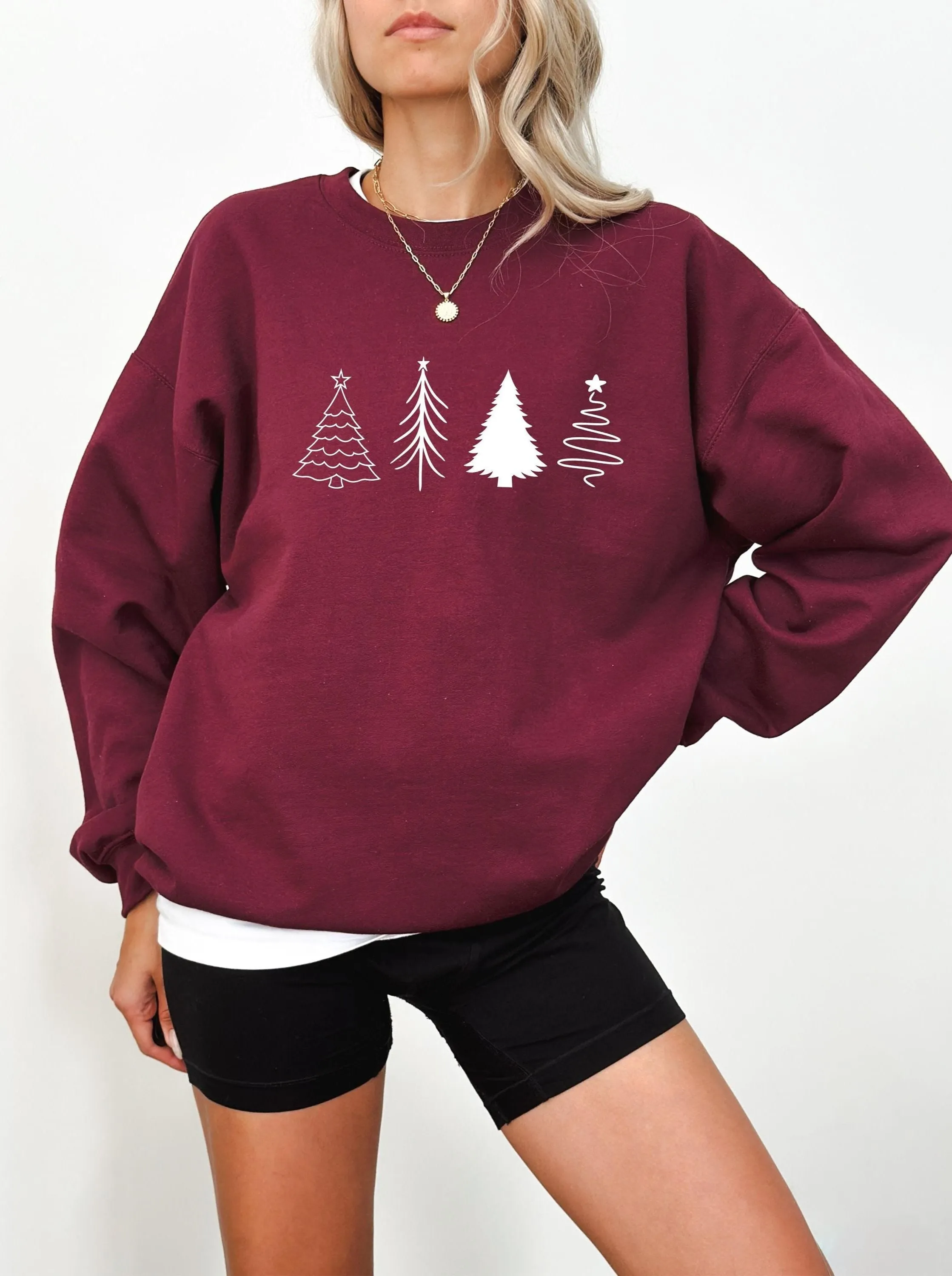Embossed Four Christmas Tree Sweatshirt