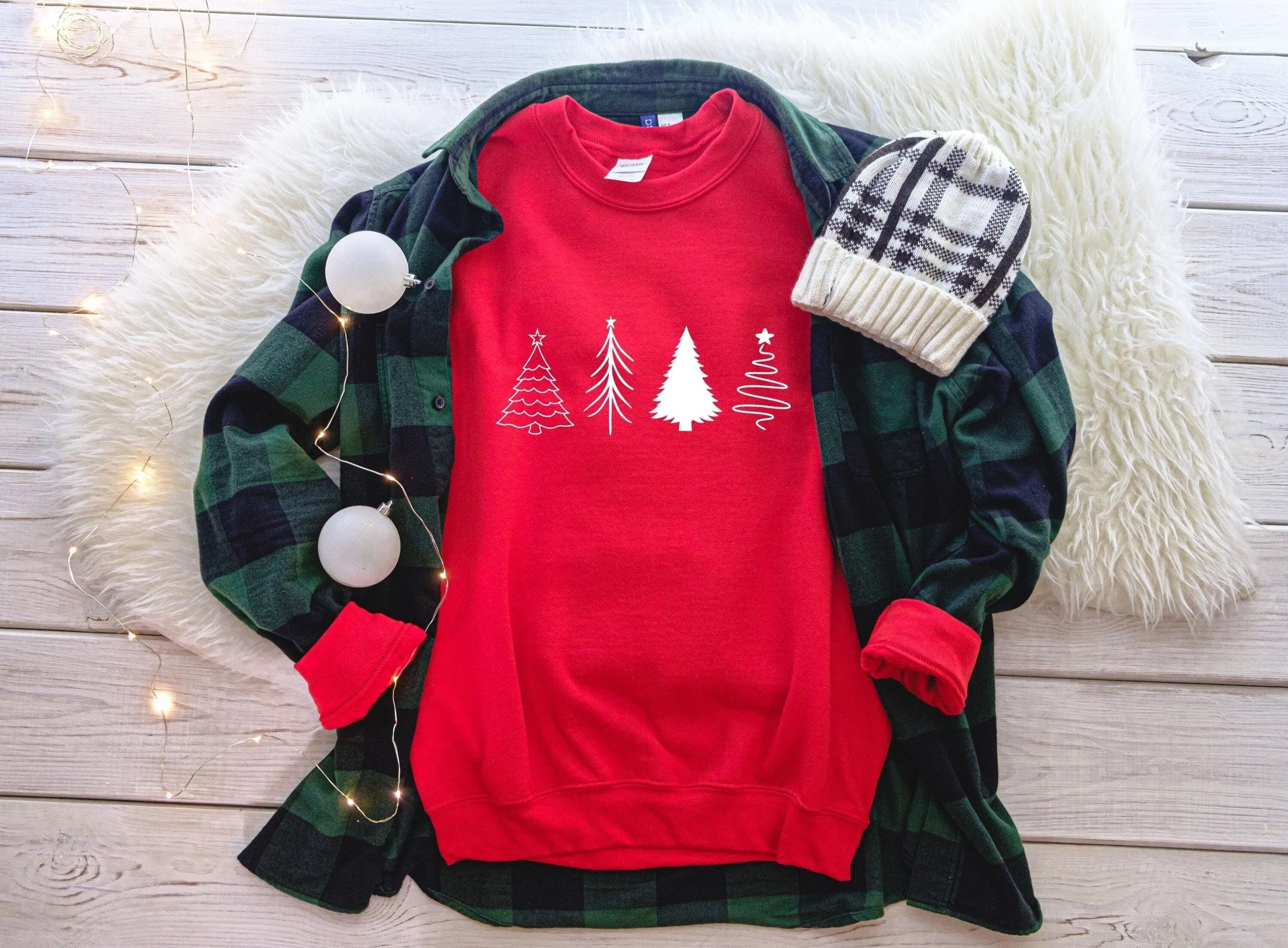 Embossed Four Christmas Tree Sweatshirt