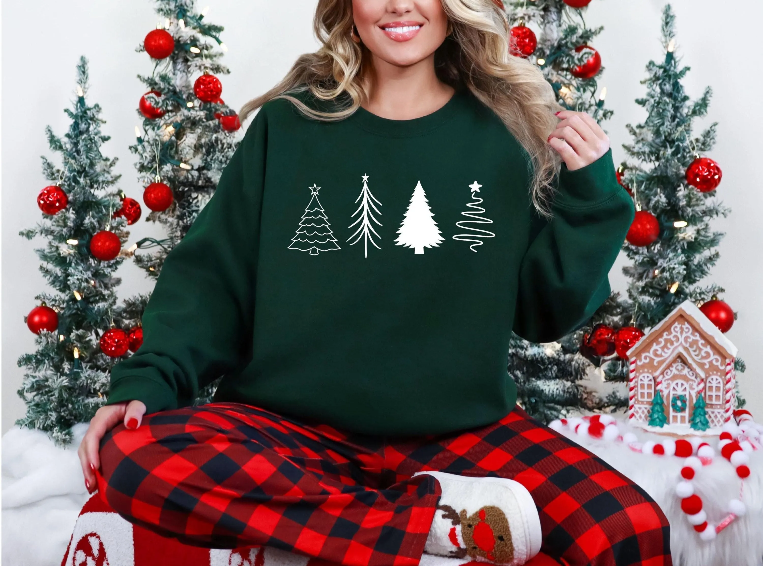 Embossed Four Christmas Tree Sweatshirt