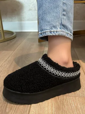 Embroidered Trim Platform Sherpa Boots, oh so comfy and oh so stylish!