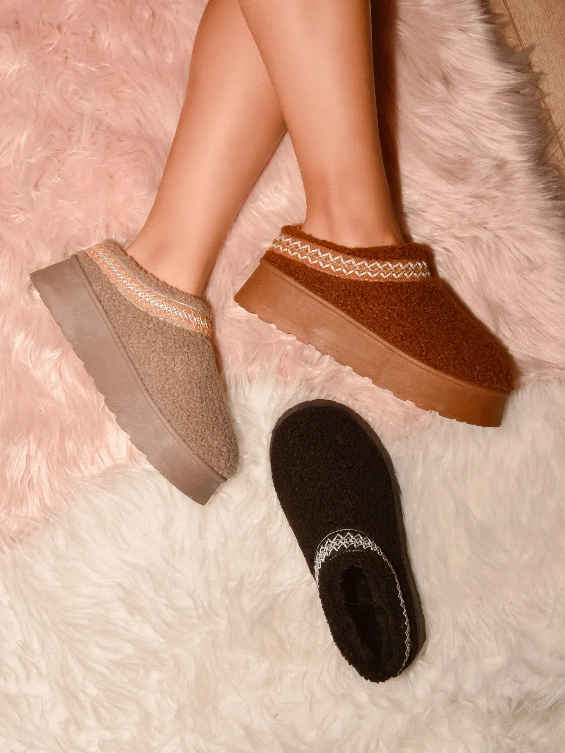 Embroidered Trim Platform Sherpa Boots, oh so comfy and oh so stylish!