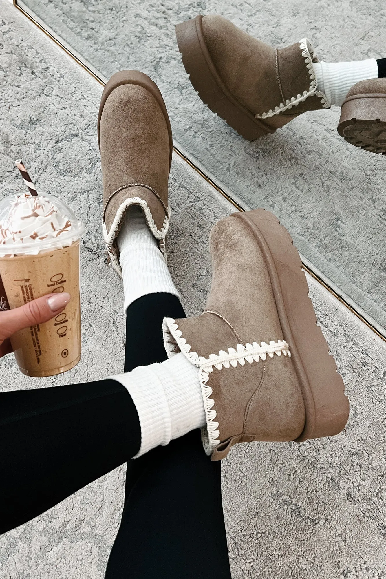 Feeling The Chill Stitch Trim Platform Booties (Oat)