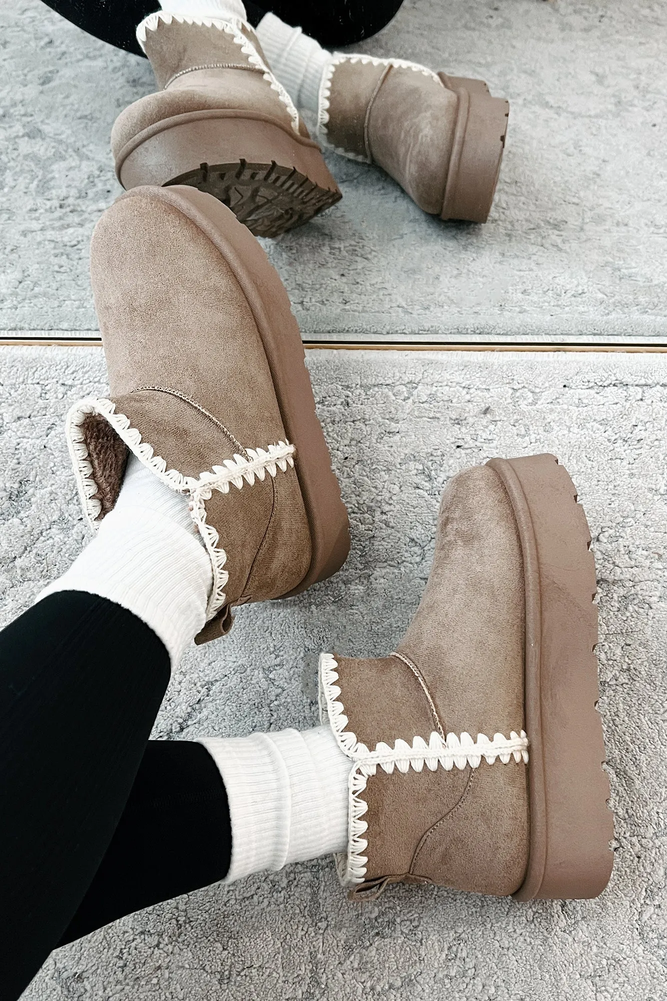 Feeling The Chill Stitch Trim Platform Booties (Oat)