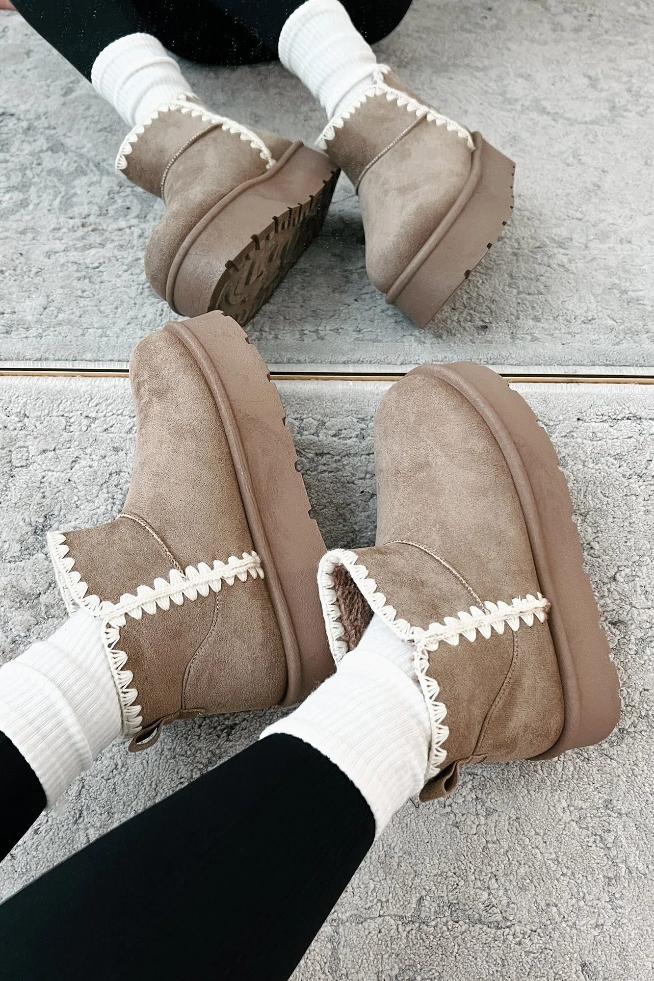 Feeling The Chill Stitch Trim Platform Booties (Oat)