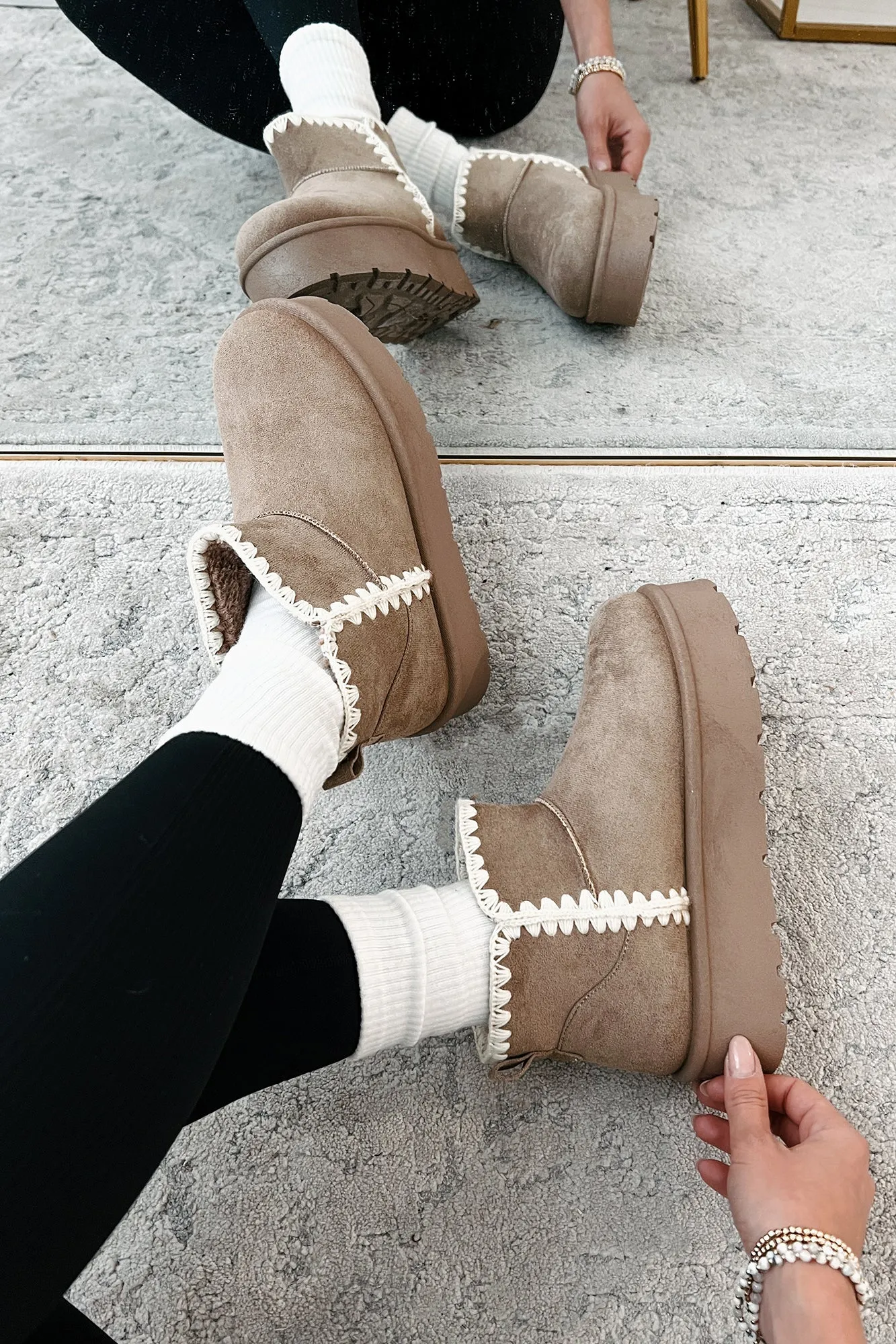 Feeling The Chill Stitch Trim Platform Booties (Oat)