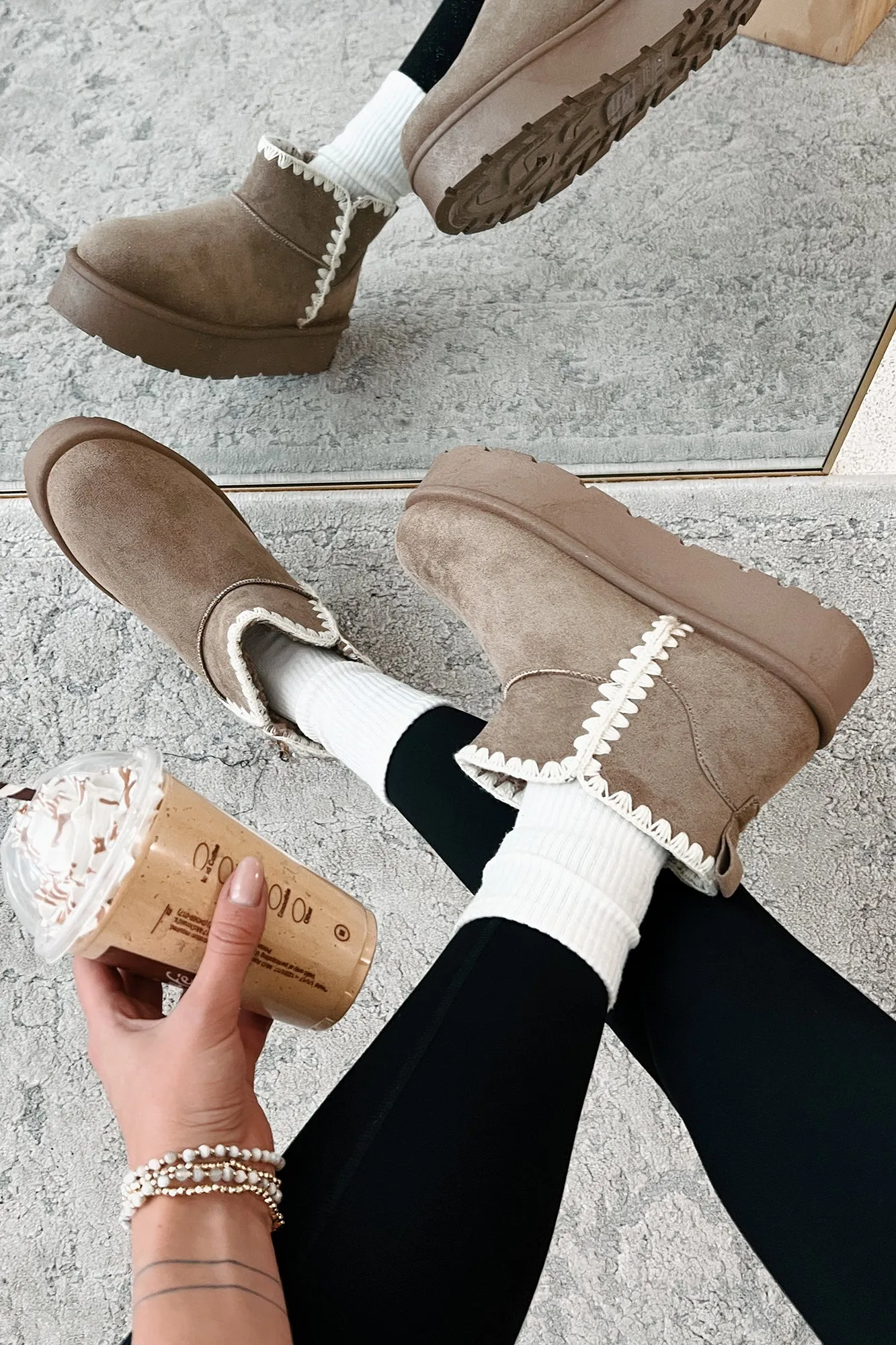 Feeling The Chill Stitch Trim Platform Booties (Oat)