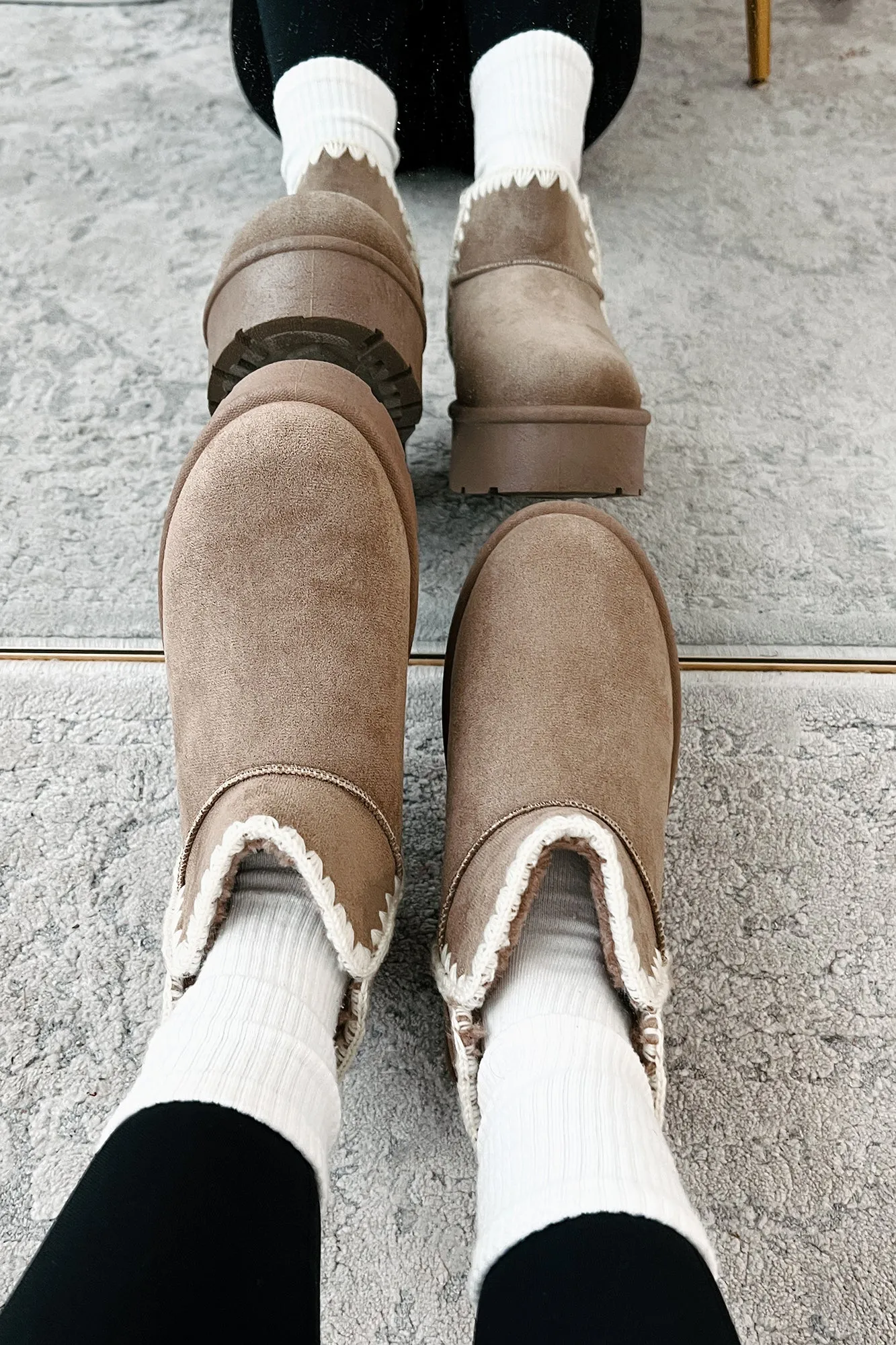 Feeling The Chill Stitch Trim Platform Booties (Oat)