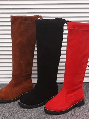 Girls Faux Suede Knee Length Booties By Liv and Mia