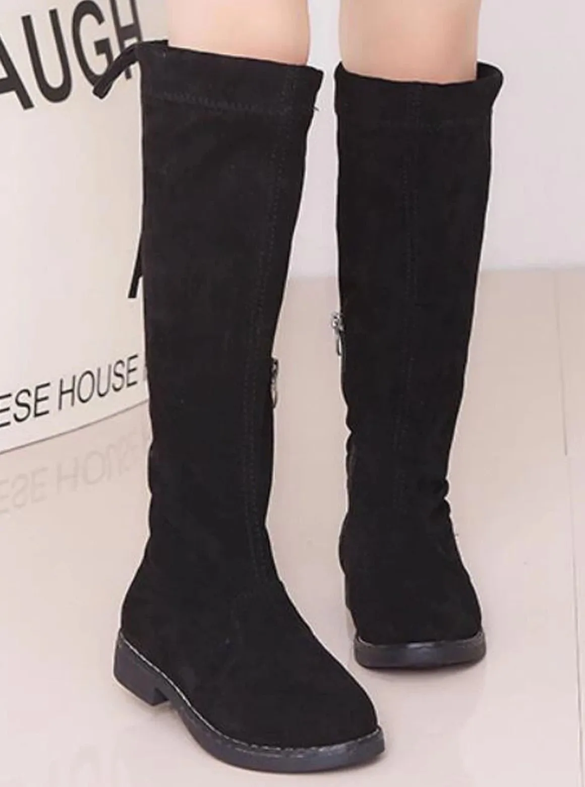 Girls Faux Suede Knee Length Booties By Liv and Mia