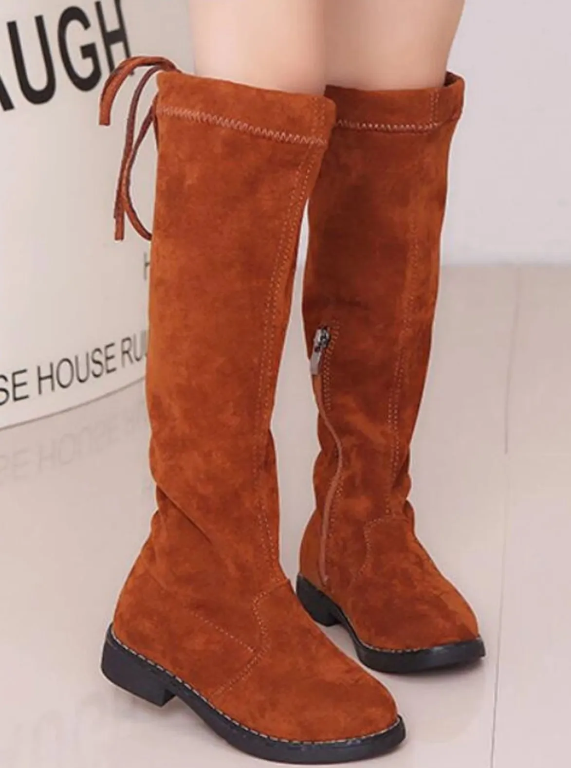 Girls Faux Suede Knee Length Booties By Liv and Mia