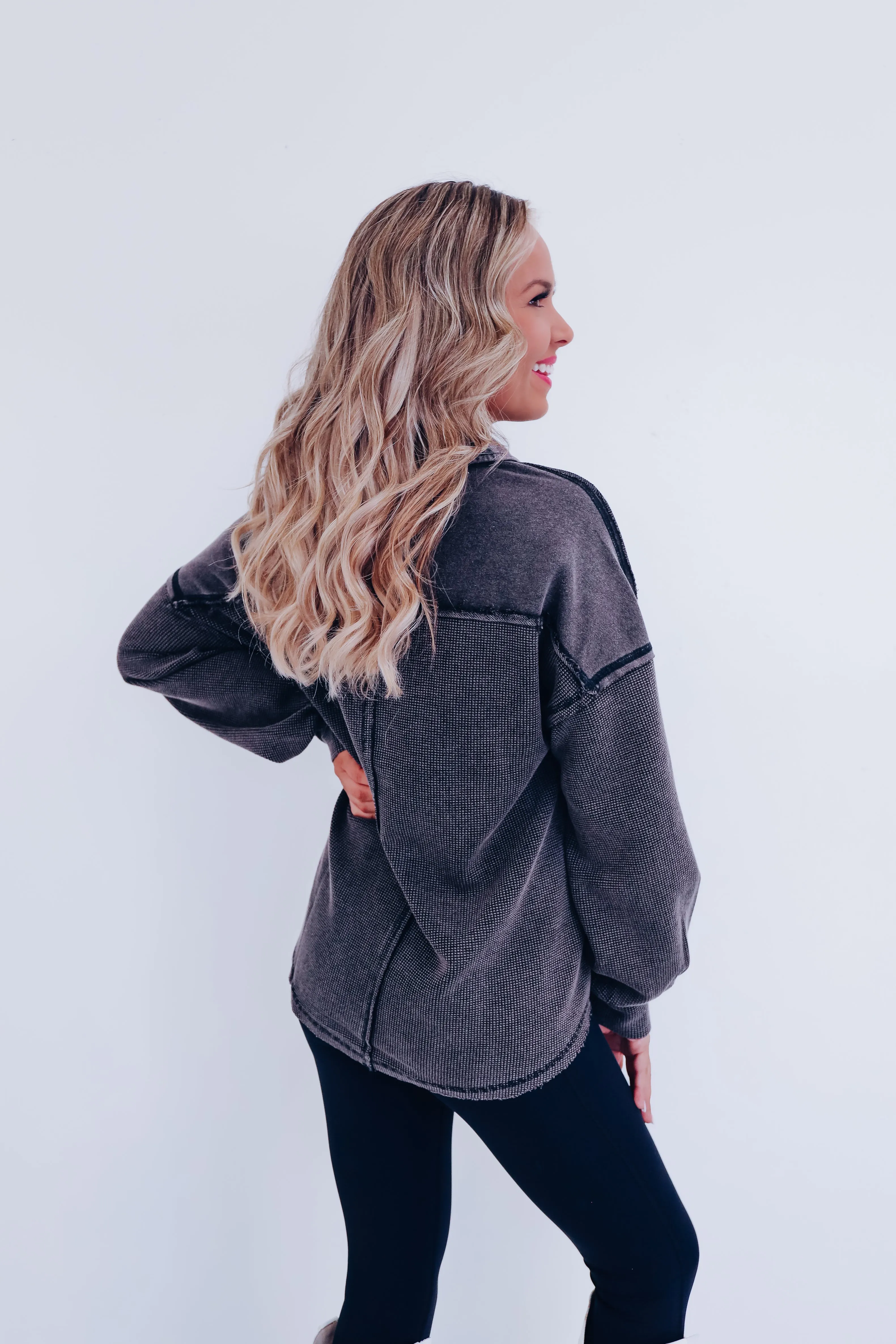 Harlan Contrasting Collared Top- Black