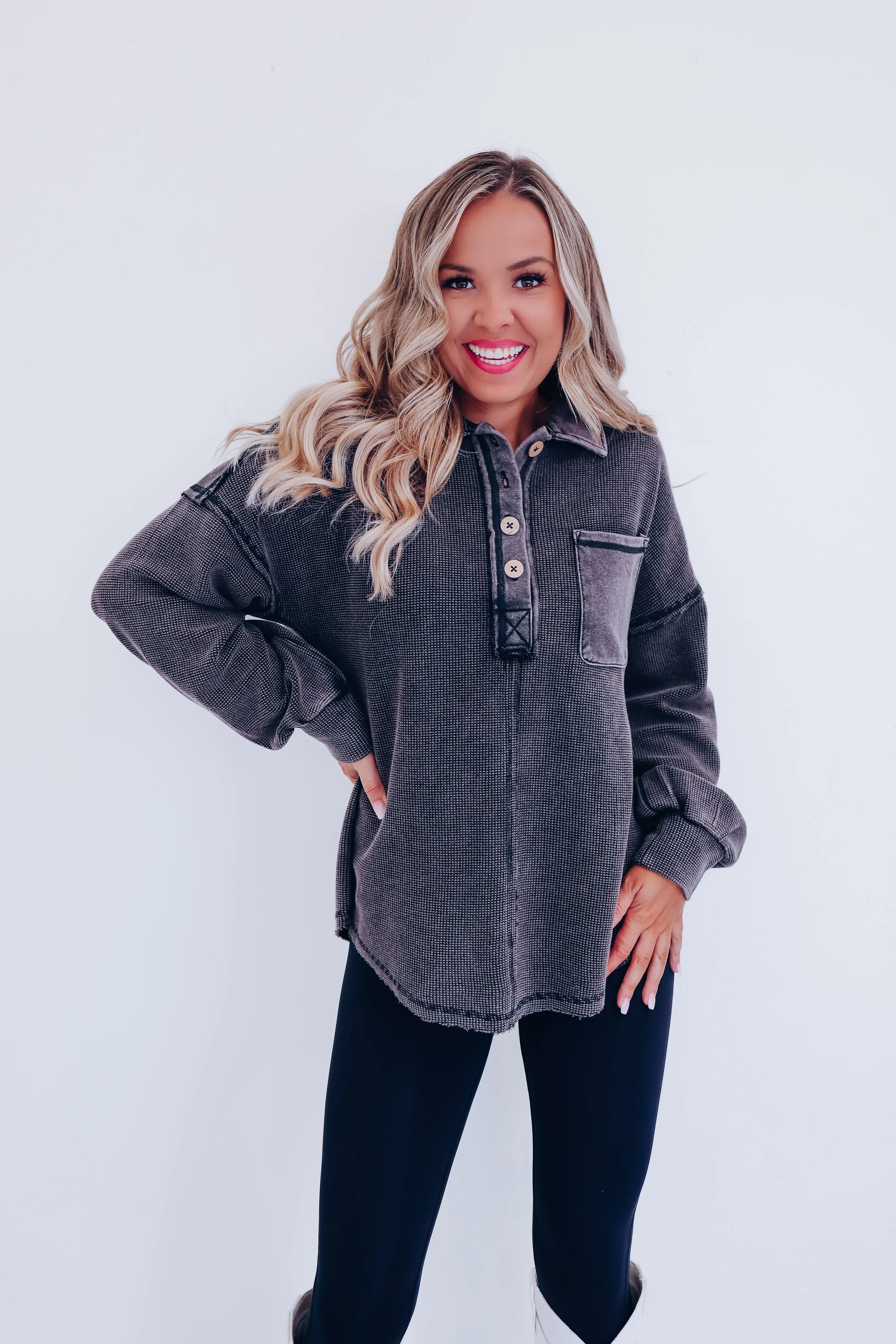 Harlan Contrasting Collared Top- Black