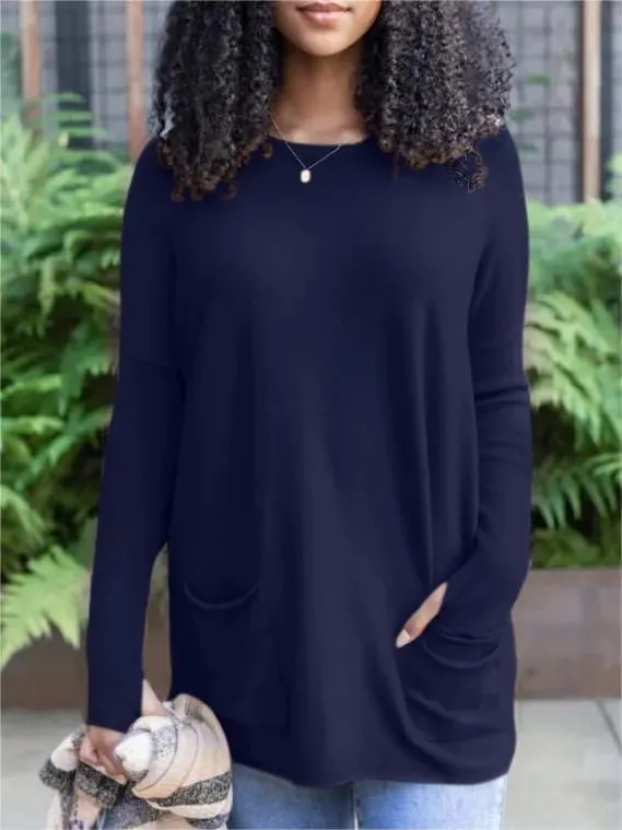 💥HOT SALE 💥Long Sleeve Thumbhole Sweater Pocket Tunic
