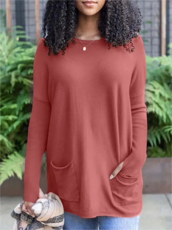 💥HOT SALE 💥Long Sleeve Thumbhole Sweater Pocket Tunic