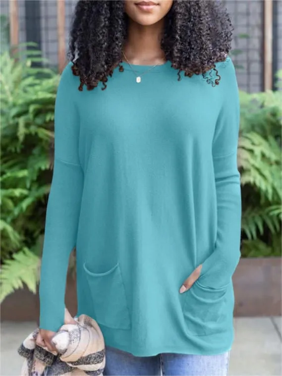 💥HOT SALE 💥Long Sleeve Thumbhole Sweater Pocket Tunic