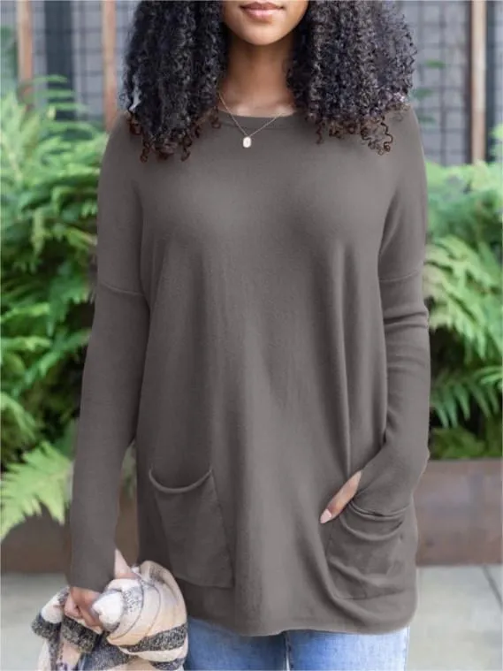 💥HOT SALE 💥Long Sleeve Thumbhole Sweater Pocket Tunic