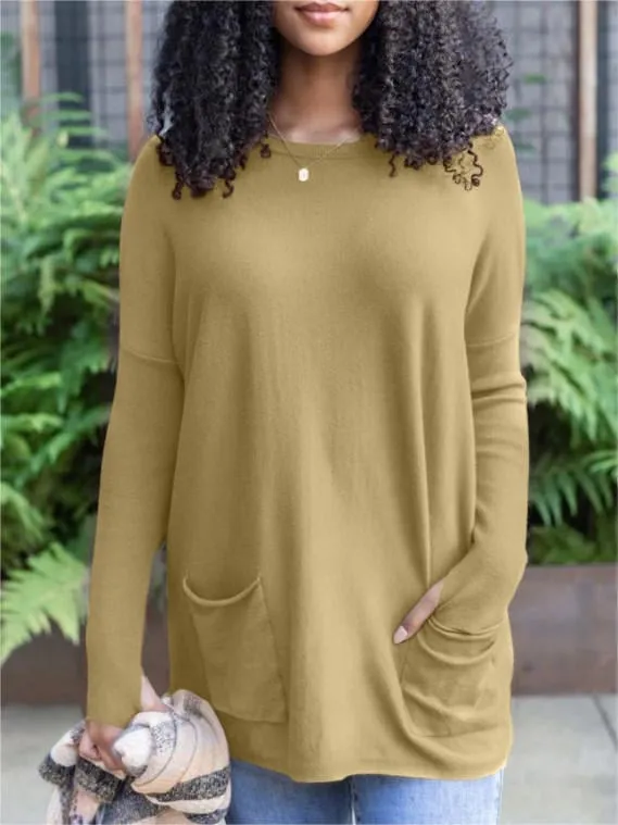 💥HOT SALE 💥Long Sleeve Thumbhole Sweater Pocket Tunic