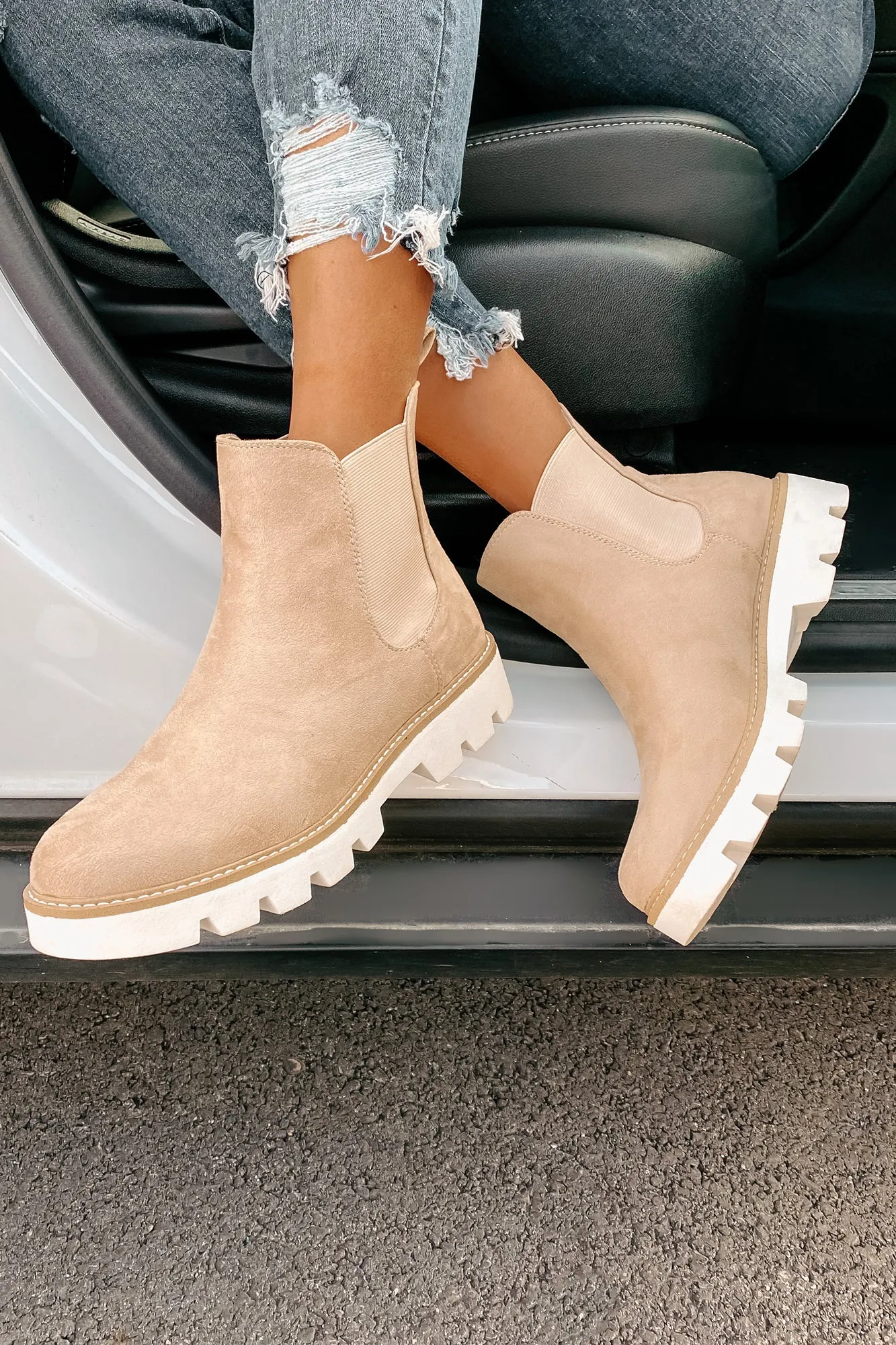 IMPERFECT Jenkins Faux Suede Booties (Cream)