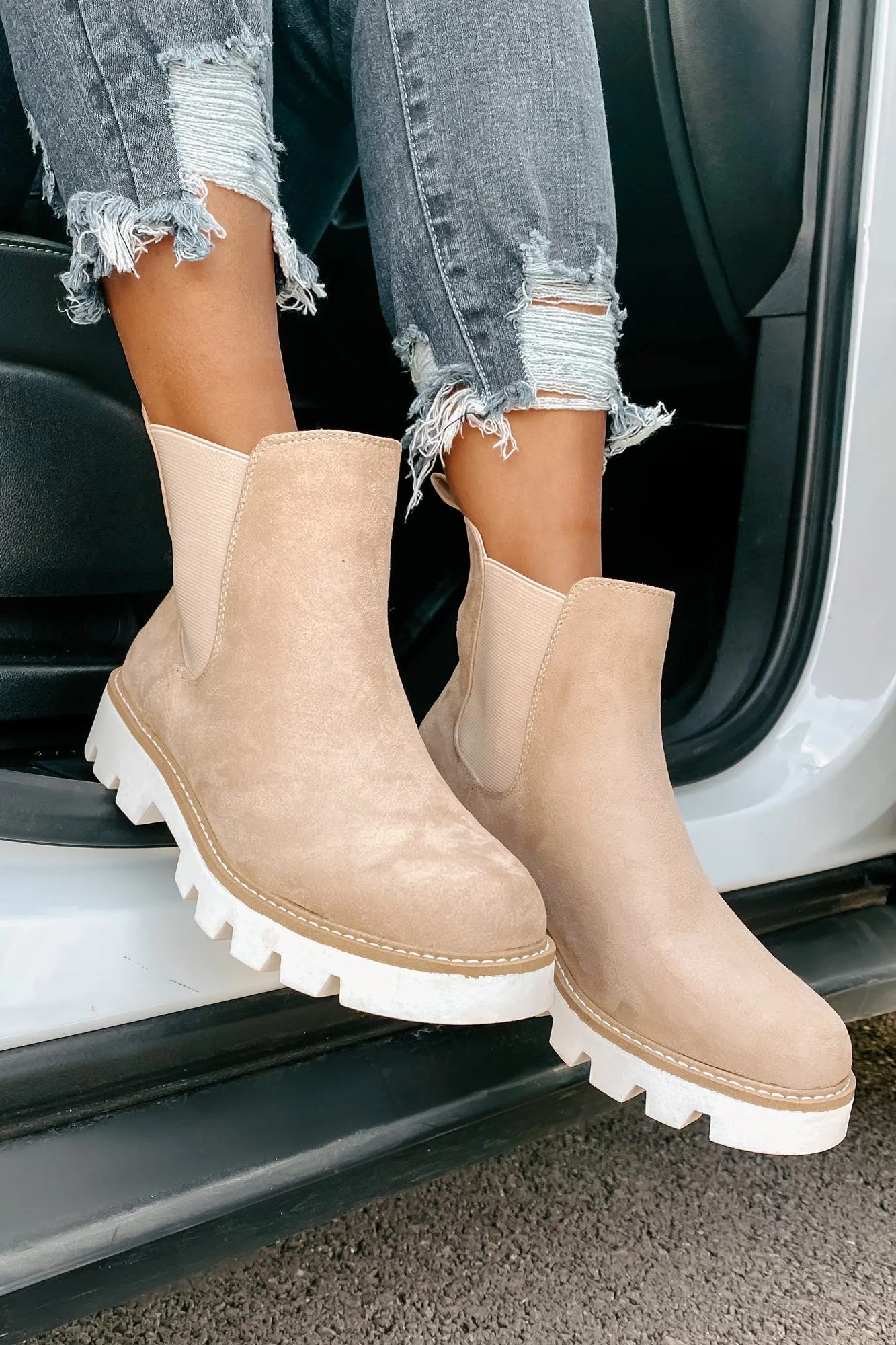 IMPERFECT Jenkins Faux Suede Booties (Cream)